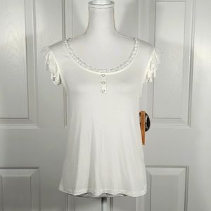 NWT Lace Collar Ruffle Sleeve T-shirt Top White Size Large